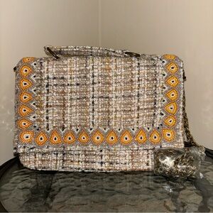 America & Beyond beaded tweed bag